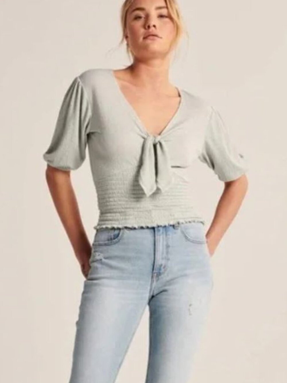 NWT Abercrombie & Fitch Light Green Tie-Front Blouse